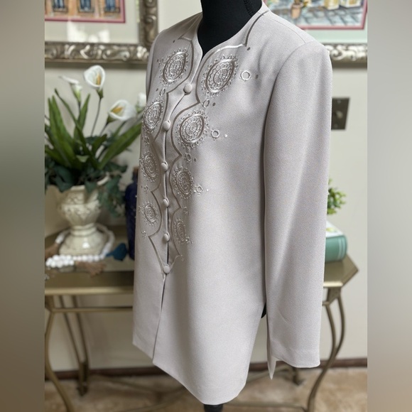 ADRIANNA PAPELL 2 Pc Formal Wedding Elegant Embroidered Jacket & Pants Set Sz 8 - Picture 5 of 15